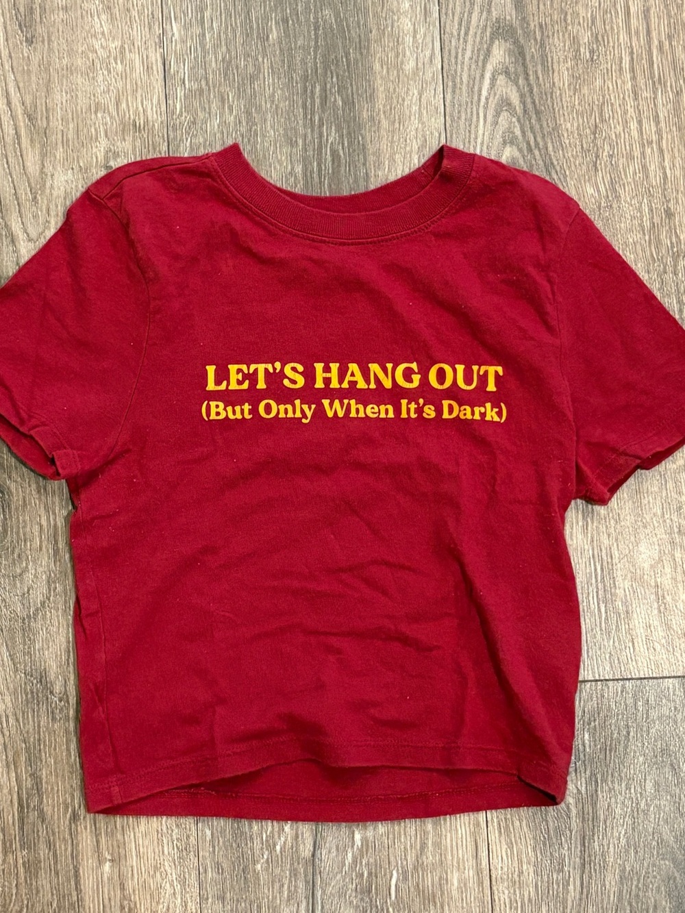 Urban Outfitters Red Tee with Yellow 'LET'S HANG OUT' Graphic